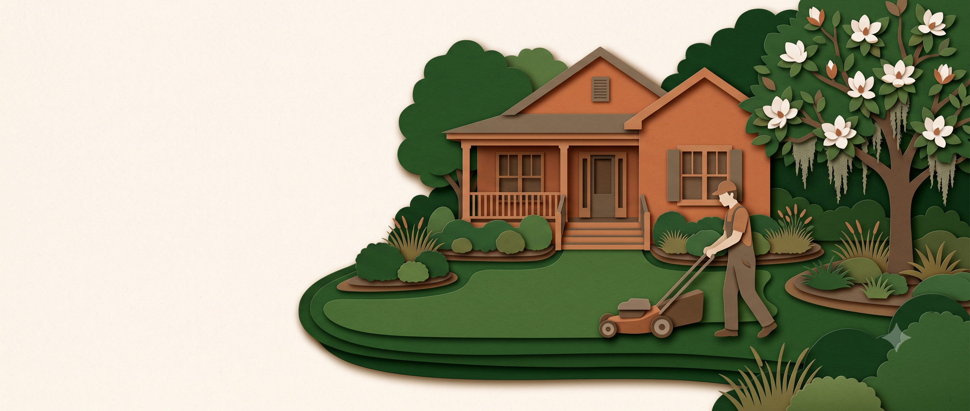 Illustrated Lowcountry yard scene representing Great Garden Landscaping's services in Johns Island, SC